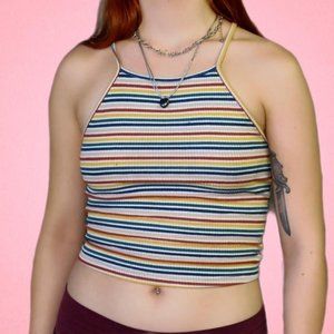 Striped rainbow halter crop top 🌈